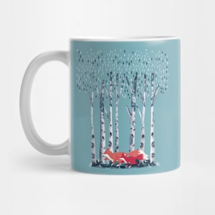 Forest Birches and fox with baby, outdoor and nature lovers, watercolor style Mug
